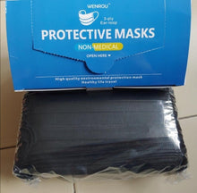 Load image into Gallery viewer, Adults black disposable 3 ply masks black mask 50 pieces breathable ear loop
