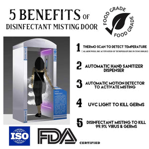 Disinfectant Tunnel disinfectant misting door with thermal scanner, hand sanitizer, Misting, UC light FDA ISO